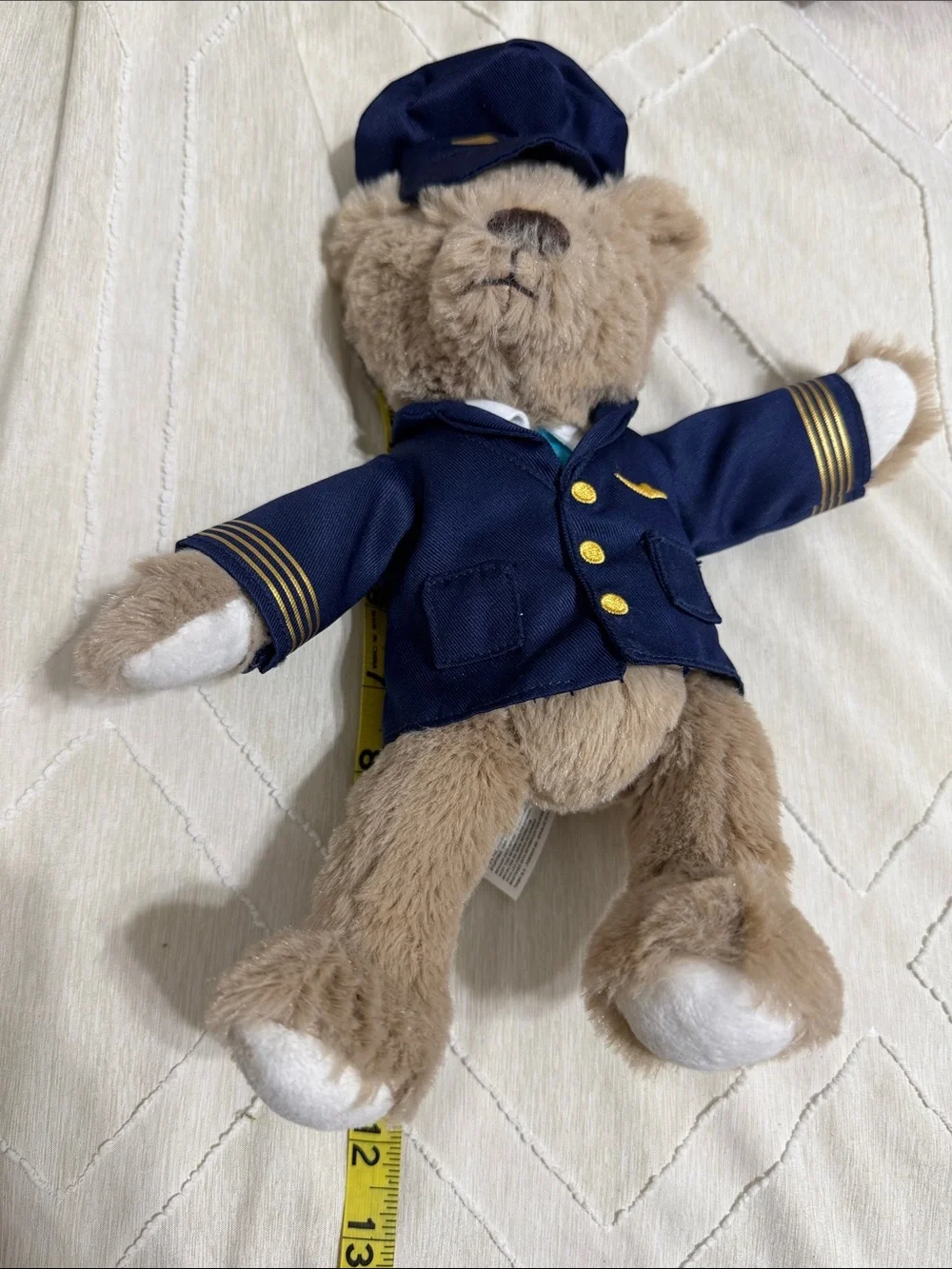Brown Pilot Bear Plush in Navy Uniform